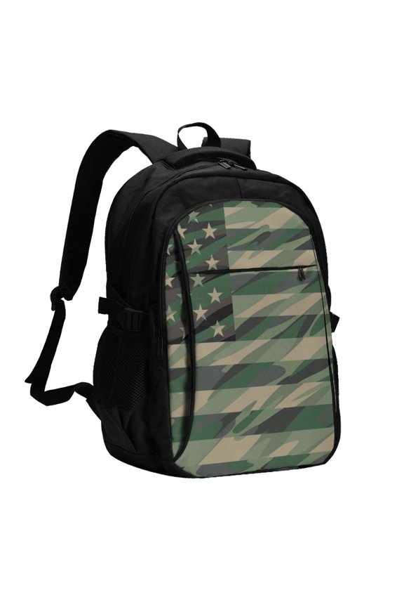 Jungle Green Camo USA Flag for Travel Backpack for Women,15.6 inch Laptop Backpack Carry On Backpack Personal Item Travel Bag Daypack for School Weekender Business Trip