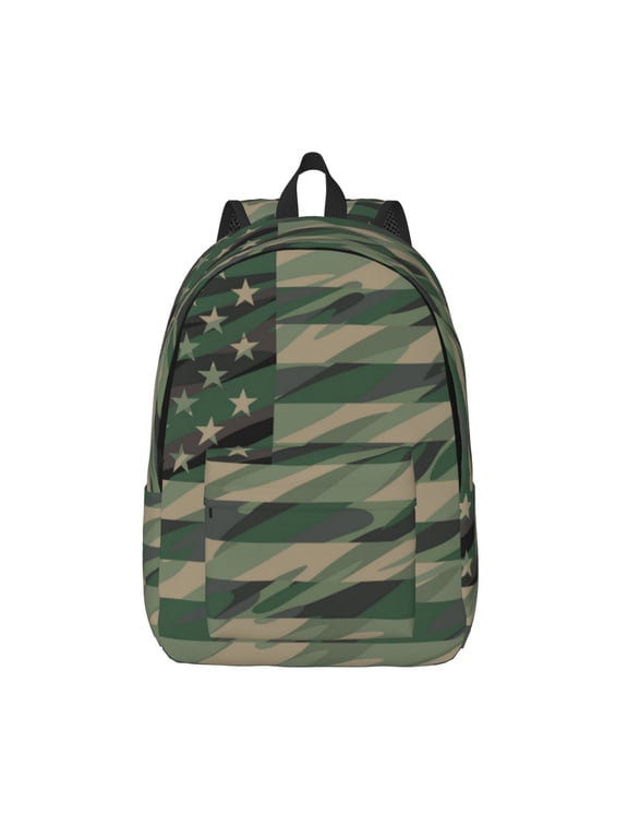 Jungle Green Camo USA Flag for Canvas Backpack,Travel Rucksack Unisex Knapsack Laptop Backpack for Work & College -Medium