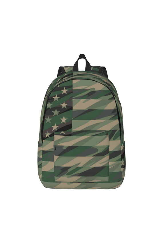 Jungle Green Camo USA Flag for Canvas Backpack,Travel Rucksack Unisex Knapsack Laptop Backpack for Work & College -Medium