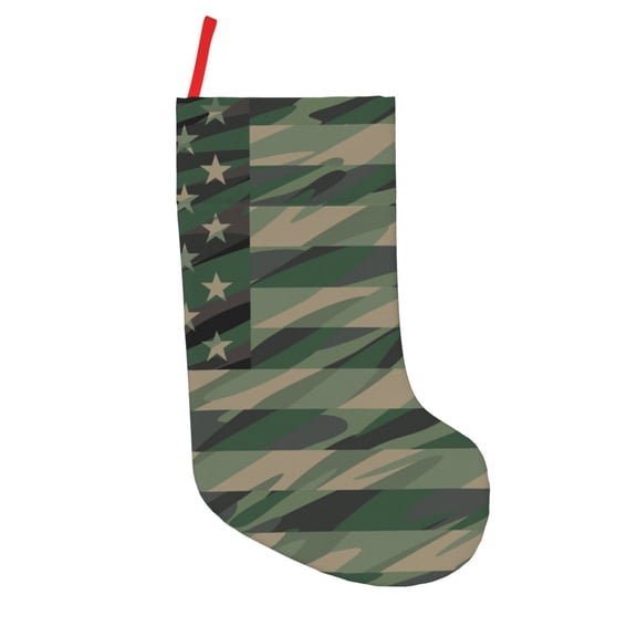 Defioc Jungle Green Camo USA Flag for Christmas Stockings 18" Personalized Holiday Stocking for Family, Farmhouse Decor, Xmas Tree Decoration, 1 Pack