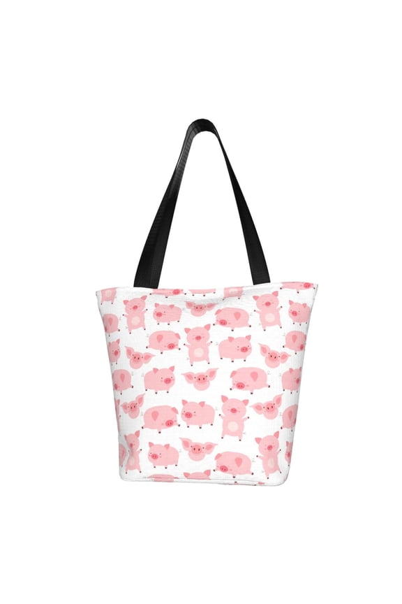 Kawaii Pigs Print Tote Bag for Women,Shoulder Bag with Zipper Casual Tote's Handbag Big Capacity Shoulder Bag with Inner Pocket Fit for Shopping,Office,Travel