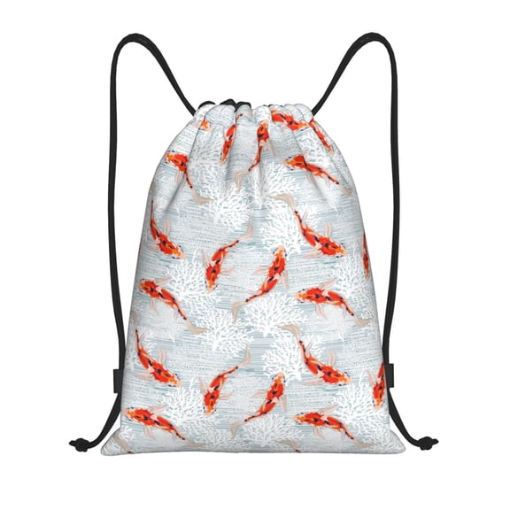 Defioc Koi Fish Corals,Spring Summer for Drawstring Backpack Sports Gym Bag for Women Men Children Adult Sackpack Yoga Bag for Wet Swimming,Gym,and Workout Gear -Medium