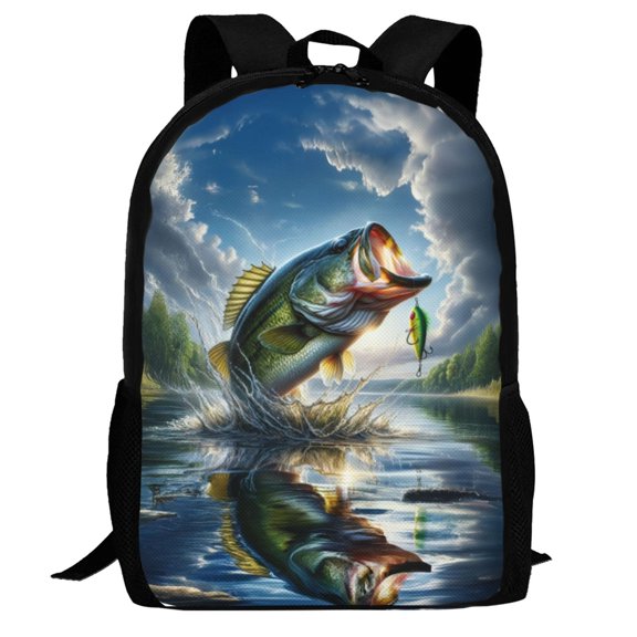Defioc Largemouth Bass Jumping Out of The Water Pattern Carry on Backpack,16.5x12.5x5.5 Personal Item Bag Carry On Backpack Water Resistant Lightweight Daypack