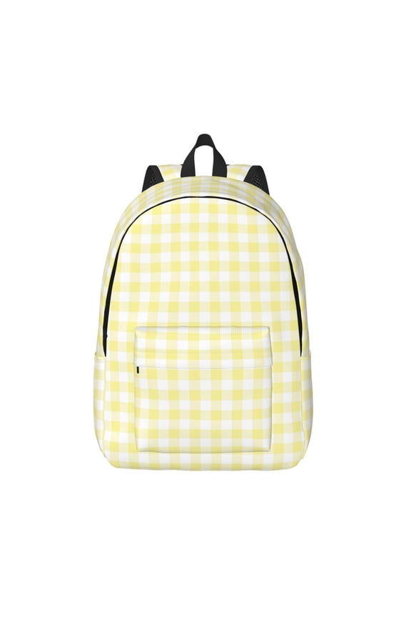 Lemon Yellow Checkboard for Canvas Backpack,Travel Rucksack Unisex Knapsack Laptop Backpack for Work & College -Medium