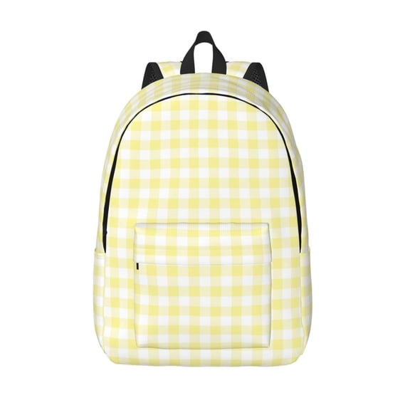 Defioc Lemon Yellow Checkboard for Canvas Backpack,Travel Rucksack Unisex Knapsack Laptop Backpack for Work & College -Medium