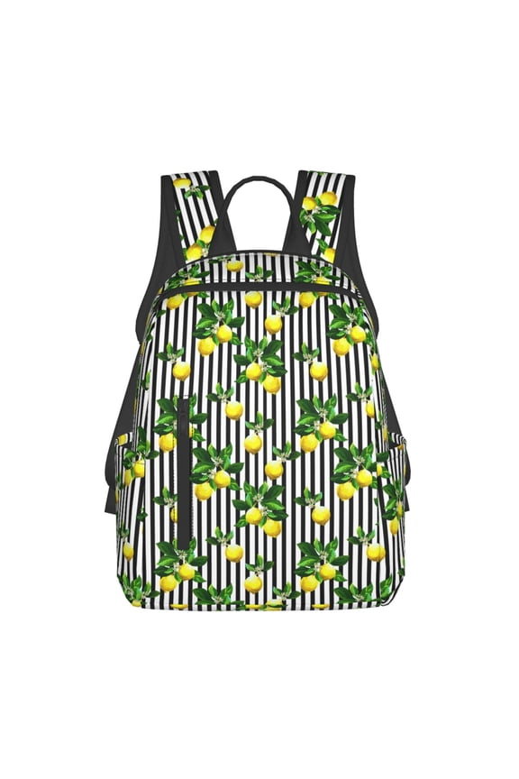 Lemons on Striped Pattern Travel Laptop Backpack,Lightweight Backpack Travel Hiking Daypack Backpack Work Bag for Men Women