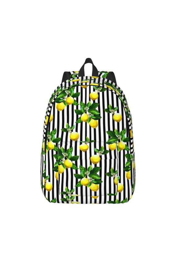 Lemons on Striped for Canvas Backpack,Travel Rucksack Unisex Knapsack Laptop Backpack for Work & College -Medium