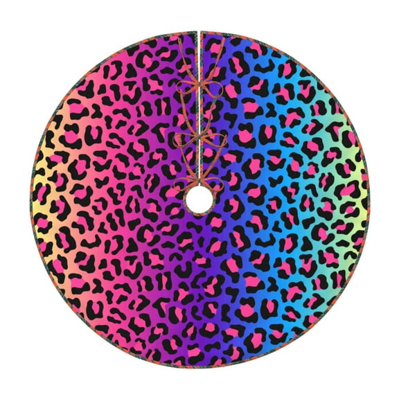 Defioc Leopard Neon Rainbow Gradient for Christmas Tree Skirt Snowman Xmas Tree Skirt Farmhouse Christmas Decorations Tree Mat for Holiday Party Decor-30"