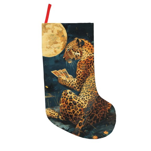 Defioc Leopard Reading Tarot Cards for Christmas Stockings 18" Personalized Holiday Stocking for Family, Farmhouse Decor, Xmas Tree Decoration, 1 Pack
