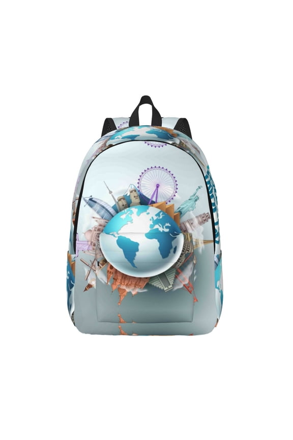 Let's go Travel Around the World for Canvas Backpack,Travel Rucksack Unisex Knapsack Laptop Backpack for Work & College -Small