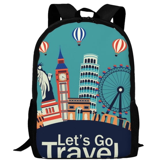 Defioc Let's go Travel Pattern Carry on Backpack,16.5x12.5x5.5 Personal Item Bag Carry On Backpack Water Resistant Lightweight Daypack