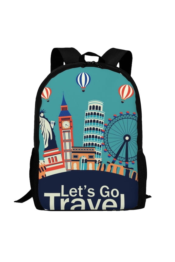 Let's go Travel Pattern Carry on Backpack,16.5x12.5x5.5 Personal Item Bag Carry On Backpack Water Resistant Lightweight Daypack