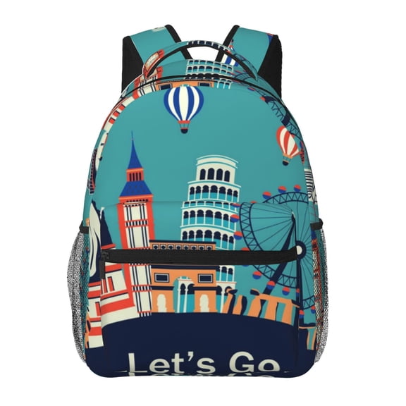 Defioc Let's go Travel Pattern Laptop Backpack,Travel Backpack Outdoor Activities Bag Daypack for Travel Hiking Shopping Daily
