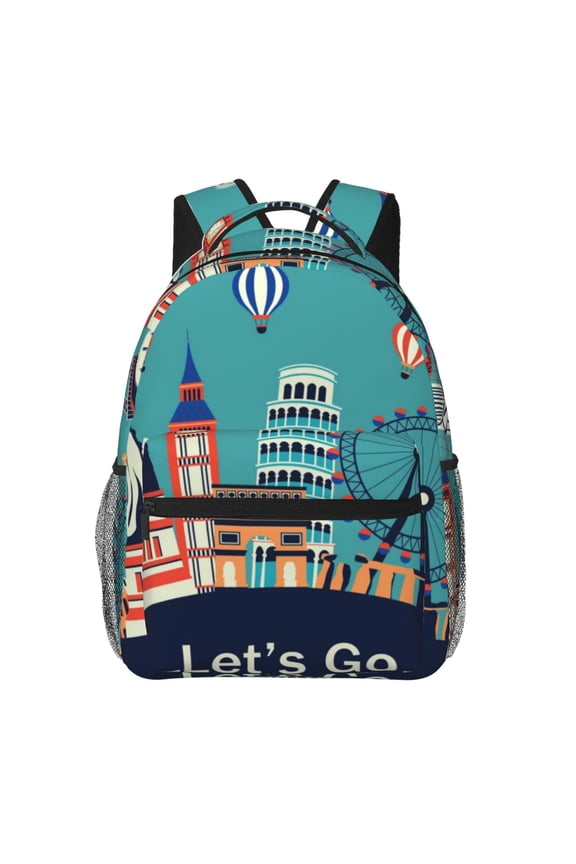 Let's go Travel Pattern Laptop Backpack,Travel Backpack Outdoor Activities Bag Daypack for Travel Hiking Shopping Daily