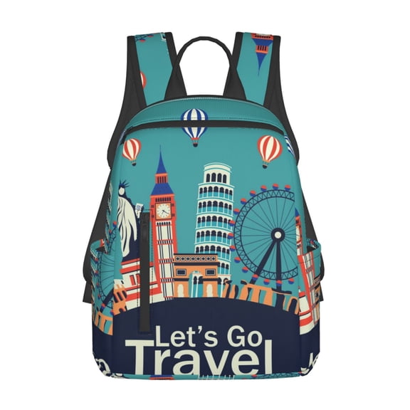 Defioc Let's go Travel Pattern Travel Laptop Backpack,Lightweight Backpack Travel Hiking Daypack Backpack Work Bag for Men Women