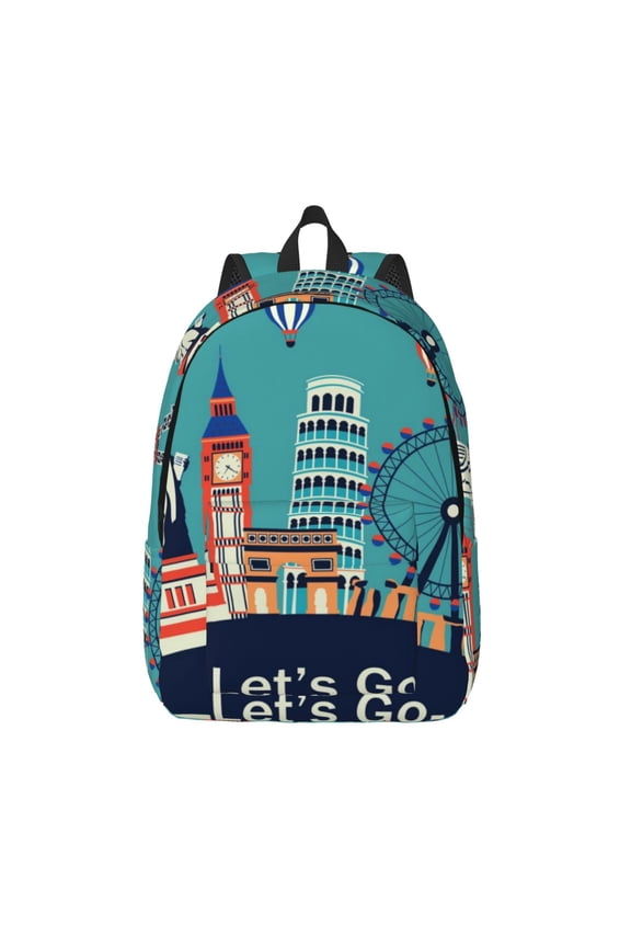 Let's go Travel for Canvas Backpack,Travel Rucksack Unisex Knapsack Laptop Backpack for Work & College -Medium