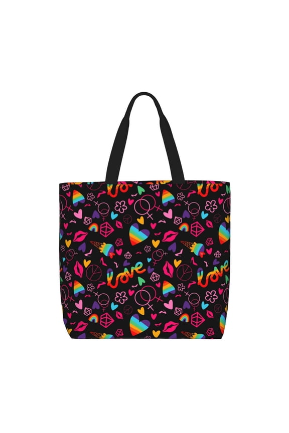Lgbt Rainbow For Pride Pattern Tote Bag for Women,Large Capacity Tote Bag with Zipper Casual Shoulder Handbags Shopping Bag