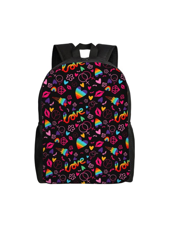 Lgbt Rainbow For Pride Print Backpack -Travel,or Work Bookbag Daypacks with 15-Inch Laptop Sleeve and Dual Water Bottle Pockets