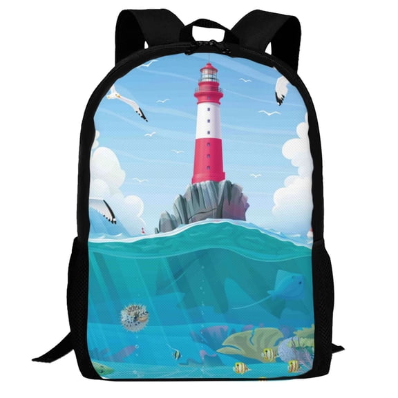 Defioc Lighthouse Sea Port Pattern Carry on Backpack,16.5x12.5x5.5 Personal Item Bag Carry On Backpack Water Resistant Lightweight Daypack