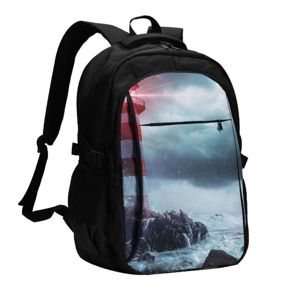 Defioc Lighthouse in a Stormy Sea for Travel Backpack for Women,15.6 inch Laptop Backpack Carry On Backpack Personal Item Travel Bag Daypack for School Weekender Business Trip