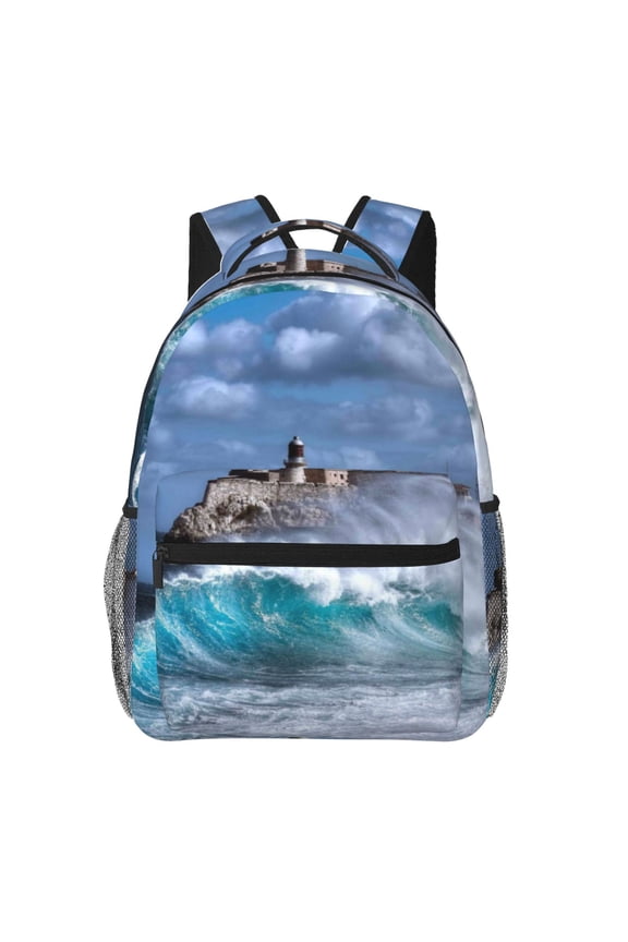 Lighthouse in Havana Pattern Laptop Backpack,Travel Backpack Outdoor Activities Bag Daypack for Travel Hiking Shopping Daily
