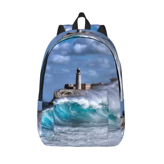 Defioc Lighthouse in Havana for Canvas Backpack,Travel Rucksack Unisex Knapsack Laptop Backpack for Work & College -Medium