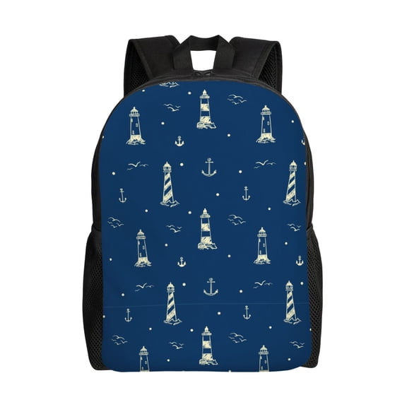 Defioc Lighthouses and Anchors Print Backpack -Travel,or Work Bookbag Daypacks with 15-Inch Laptop Sleeve and Dual Water Bottle Pockets