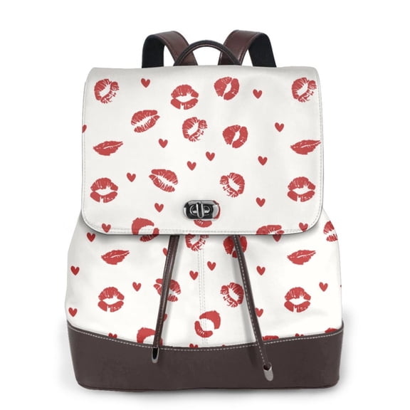 Defioc Lips Kiss Print PU Leather Backpack,Backpack Purse for Women Fashion Multipurpose Design Handbag Ladies Bags Travel Backpack