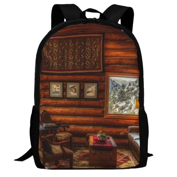 Defioc Log Cabin Inside Pattern Carry on Backpack,16.5x12.5x5.5 Personal Item Bag Carry On Backpack Water Resistant Lightweight Daypack