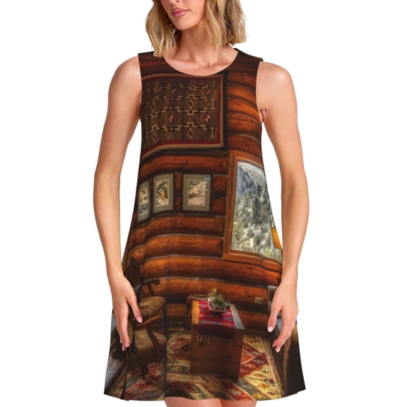 Defioc Log Cabin Inside Pattern Women's Summer Dresses 2025 Beach Casual Sleeveless Tank Loose Sundress Beach Vacation Clothes with Pocket -XX-Large
