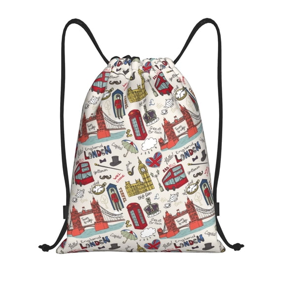 Defioc London Landmark1 for Drawstring Backpack Sports Gym Bag for Women Men Children Adult Sackpack Yoga Bag for Wet Swimming,Gym,and Workout Gear -Small