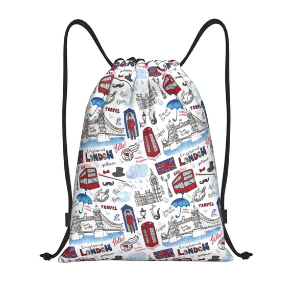 Defioc London Landmark2 for Drawstring Backpack Sports Gym Bag for Women Men Children Adult Sackpack Yoga Bag for Wet Swimming,Gym,and Workout Gear -Medium