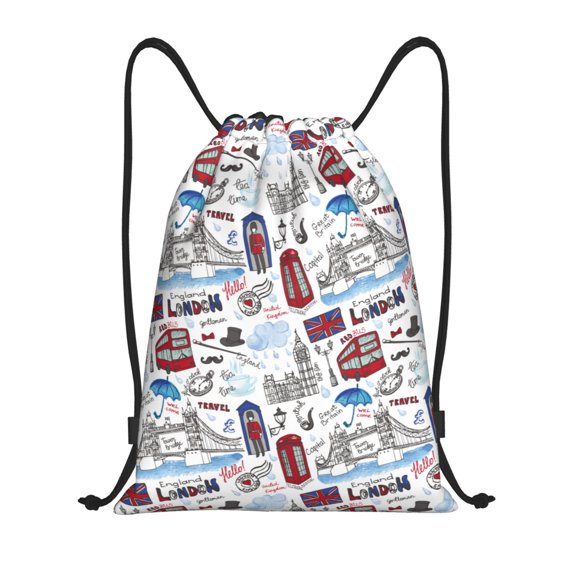Defioc London Landmark2 for Drawstring Backpack Sports Gym Bag for Women Men Children Adult Sackpack Yoga Bag for Wet Swimming,Gym,and Workout Gear -Small