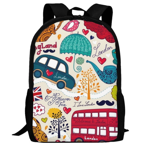 Defioc London Symbols Pattern Carry on Backpack,16.5x12.5x5.5 Personal Item Bag Carry On Backpack Water Resistant Lightweight Daypack