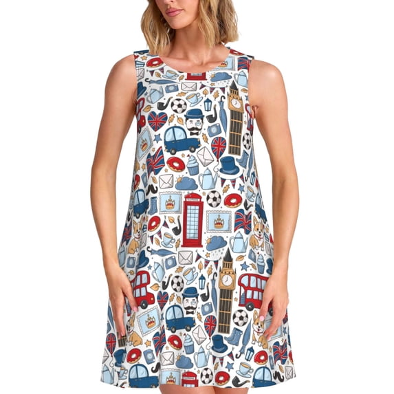 Defioc London Symbols1 Pattern Women's Summer Dresses 2025 Beach Casual Sleeveless Tank Loose Sundress Beach Vacation Clothes with Pocket -X-Large
