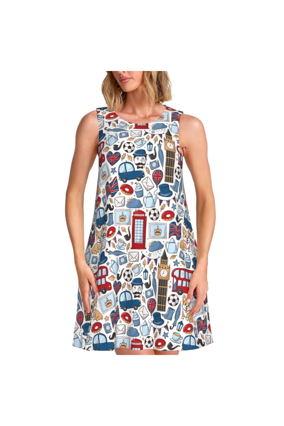 London Symbols1 Pattern Women's Summer Dresses 2025 Beach Casual Sleeveless Tank Loose Sundress Beach Vacation Clothes with Pocket -XX-Large