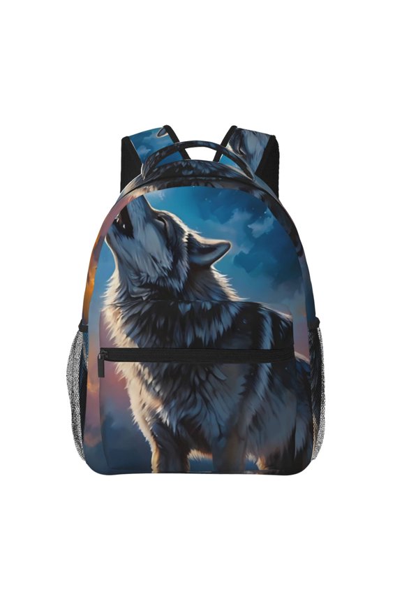 Lonely Night Sky Wolf Pattern Laptop Backpack,Travel Backpack Outdoor Activities Bag Daypack for Travel Hiking Shopping Daily