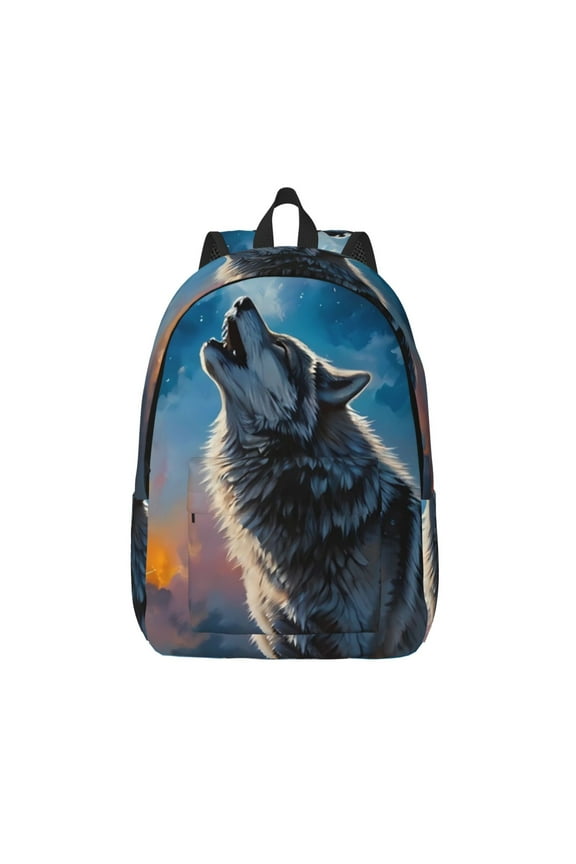 Lonely Night Sky Wolf for Canvas Backpack,Travel Rucksack Unisex Knapsack Laptop Backpack for Work & College -Small