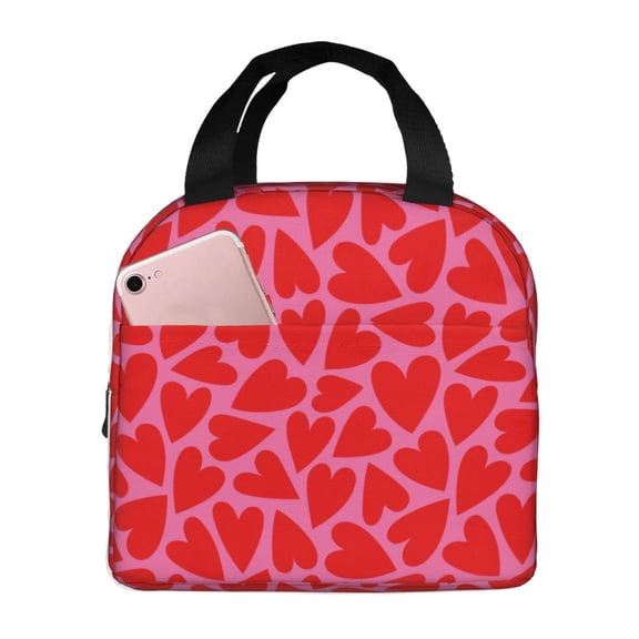 Defioc Love Heart Print Lunch Box,Lunch Bag for Women Men Reusable Insulated Lunch Tote for Work/Office/Picnic/Travel