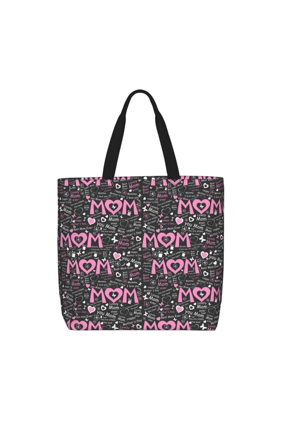 Lovely Mom Ever Pattern Tote Bag for Women,Large Capacity Tote Bag with Zipper Casual Shoulder Handbags Shopping Bag