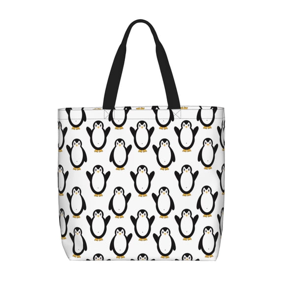 Defioc Lovely Penguin Pattern Tote Bag for Women,Large Capacity Tote Bag with Zipper Casual Shoulder Handbags Shopping Bag