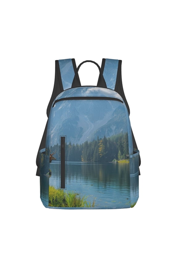 Majestic Deer Mountain Lake Pattern Travel Laptop Backpack,Lightweight Backpack Travel Hiking Daypack Backpack Work Bag for Men Women