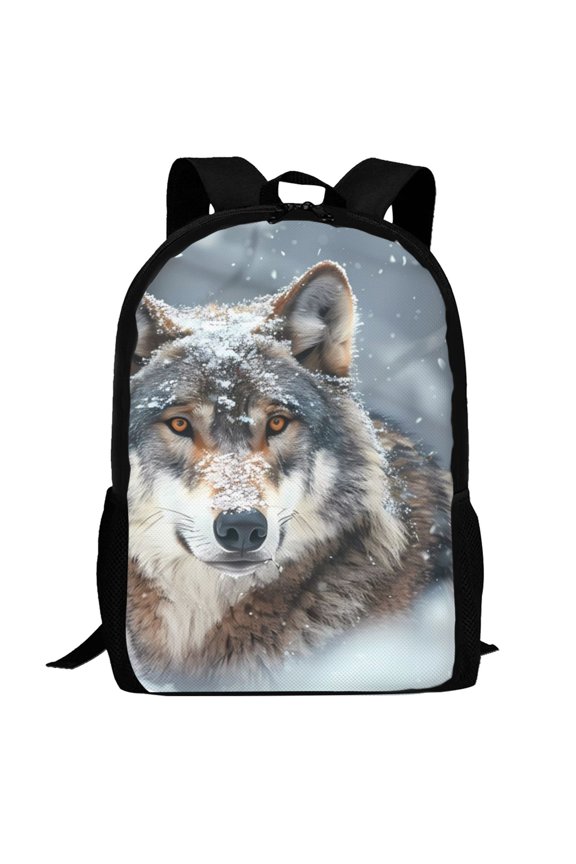 Majestic Snowy Wolf Pattern Carry on Backpack,16.5x12.5x5.5 Personal Item Bag Carry On Backpack Water Resistant Lightweight Daypack