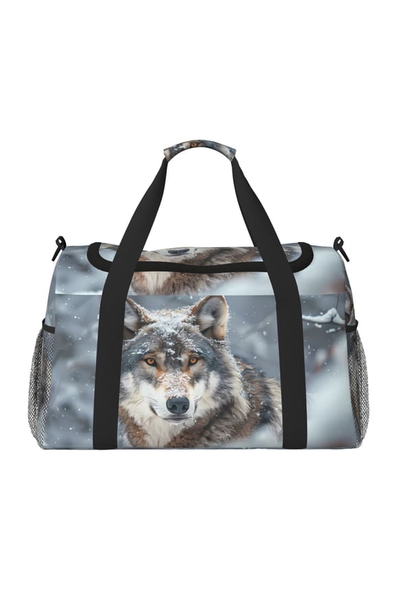 Majestic Snowy Wolf Print Hand Travel Bag - Foldable Travel Duffel Bags for Men Women -Sport Gym Bag - Overnight Travel Duffel Bag - Adjustable Shoulder Strap