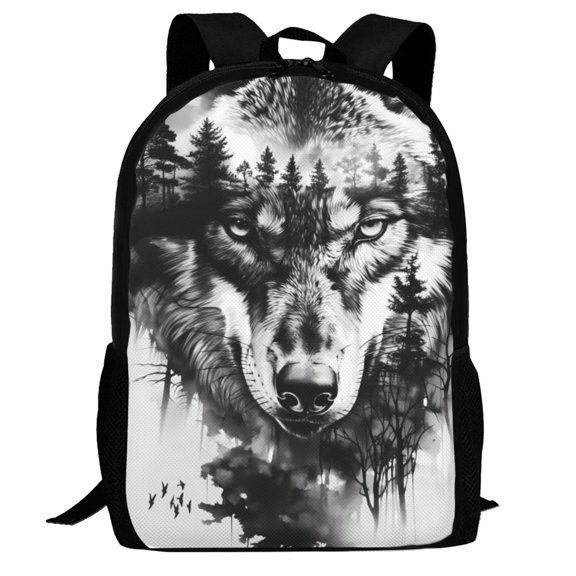 Defioc Majestic Wolf Landscape Pattern Carry on Backpack,16.5x12.5x5.5 Personal Item Bag Carry On Backpack Water Resistant Lightweight Daypack