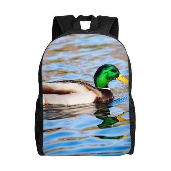Defioc Mallard Duck Swimming In A River Print Backpack -Travel,or Work Bookbag Daypacks with 15-Inch Laptop Sleeve and Dual Water Bottle Pockets