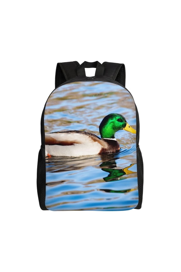 Mallard Duck Swimming In A River Print Backpack -Travel,or Work Bookbag Daypacks with 15-Inch Laptop Sleeve and Dual Water Bottle Pockets