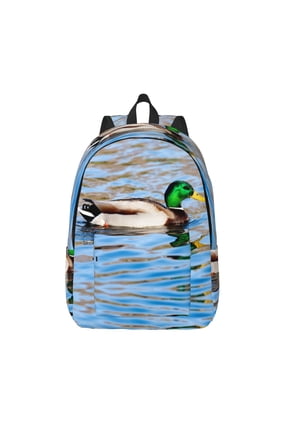 Mallard Duck Swimming In A River for Canvas Backpack,Travel Rucksack Unisex Knapsack Laptop Backpack for Work & College -Small