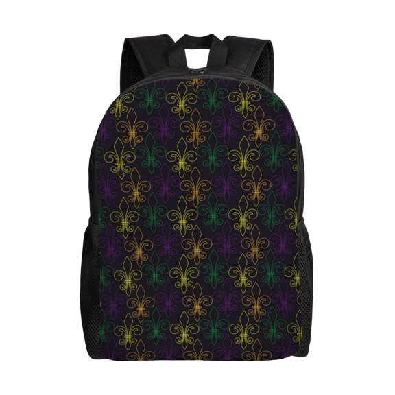 Defioc Mardi Gras Carnival Print Backpack -Travel,or Work Bookbag Daypacks with 15-Inch Laptop Sleeve and Dual Water Bottle Pockets