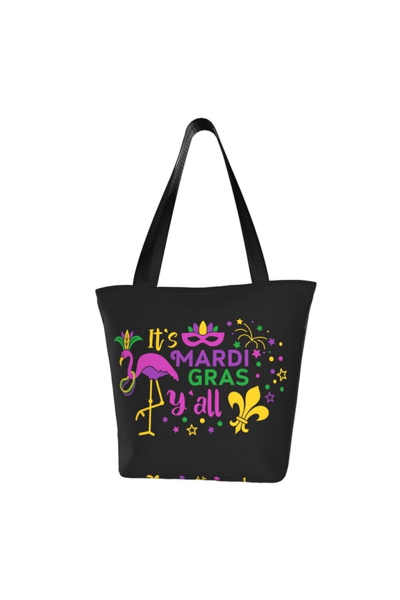 Mardi Gras with Flamingo Print Tote Bag for Women,Shoulder Bag with Zipper Casual Tote's Handbag Big Capacity Shoulder Bag with Inner Pocket Fit for Shopping,Office,Travel
